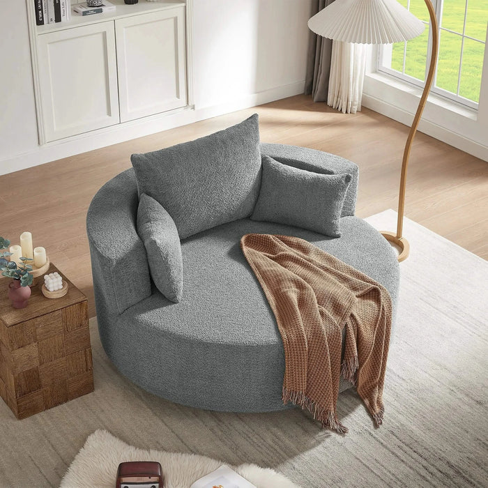 Modern Accent Swivel Barrel Chair with Removable Pillows, Grey Chenille, 56.3x56.3x35.5 in Default -DTYStore