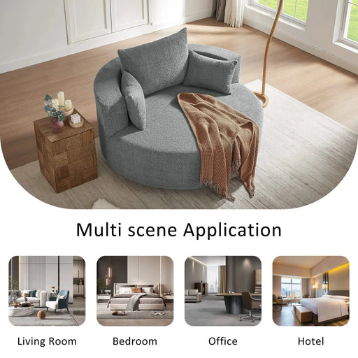 Modern Accent Swivel Barrel Chair with Removable Pillows, Grey Chenille, 56.3x56.3x35.5 in Default -DTYStore