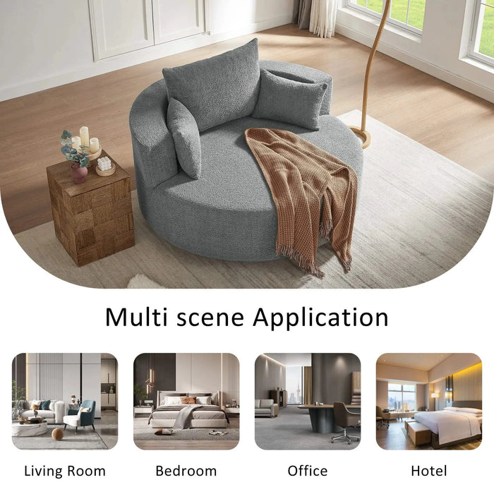 Modern Accent Swivel Barrel Chair with Removable Pillows, Grey Chenille, 56.3x56.3x35.5 in Default -DTYStore