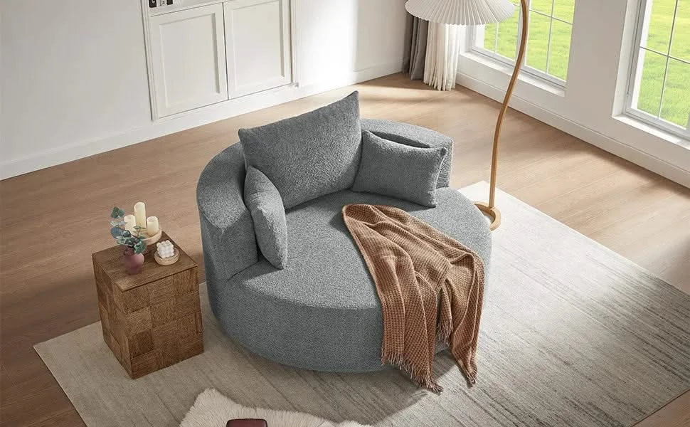 Modern Accent Swivel Barrel Chair with Removable Pillows, Grey Chenille, 56.3x56.3x35.5 in Default -DTYStore