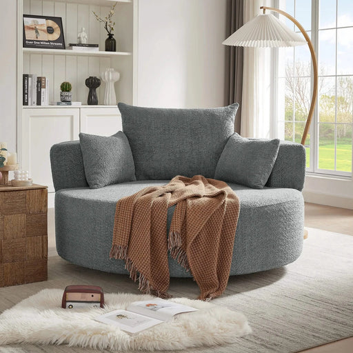 Modern Accent Swivel Barrel Chair with Removable Pillows, Grey Chenille, 56.3x56.3x35.5 in Default -DTYStore