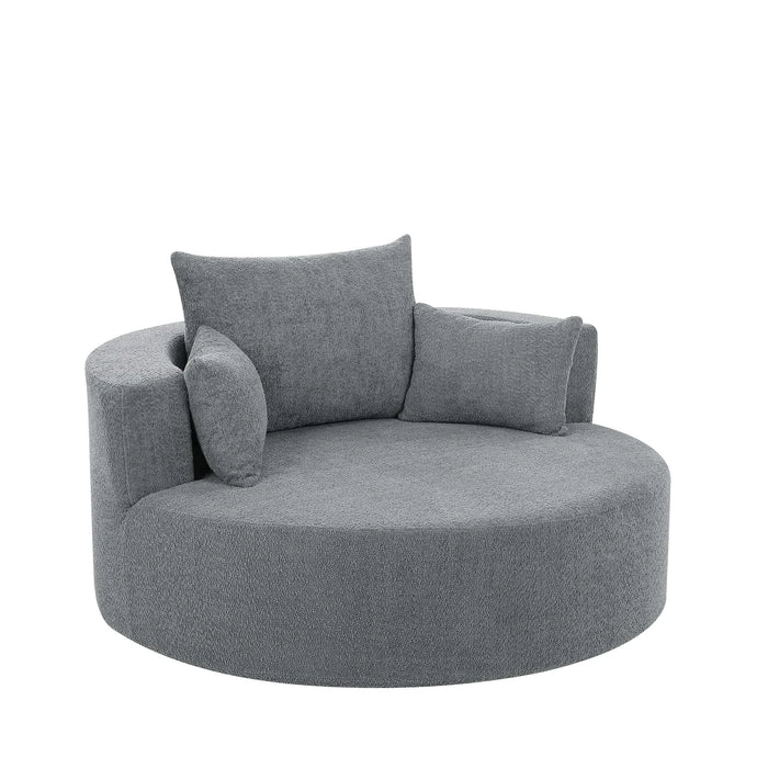 Modern Accent Swivel Barrel Chair with Removable Pillows, Grey Chenille, 56.3x56.3x35.5 in Default -DTYStore