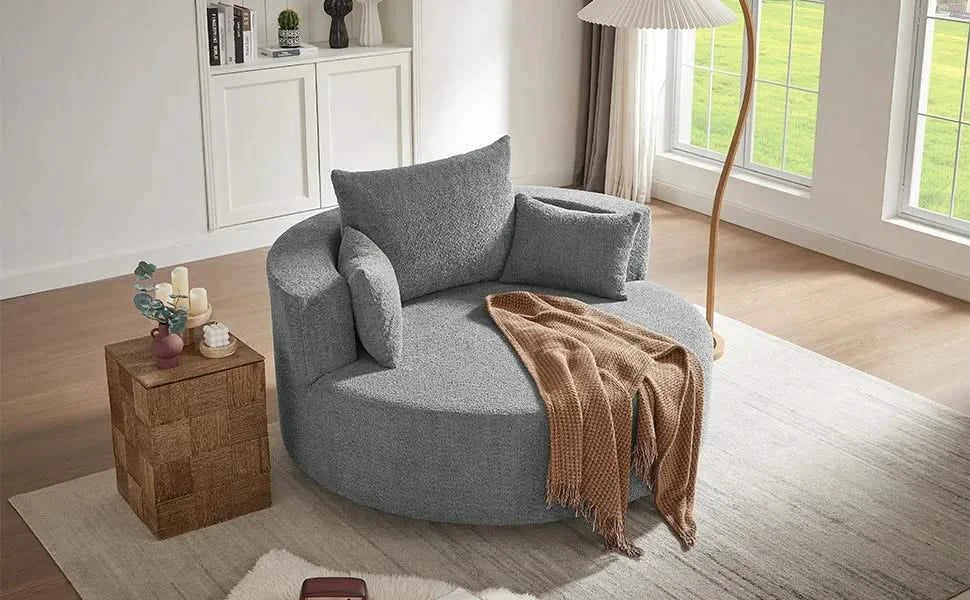 Modern Accent Swivel Barrel Chair with Removable Pillows, Grey Chenille, 56.3x56.3x35.5 in Default -DTYStore