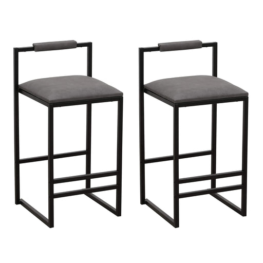 Modern Armless Metal Legs Kitchen Island Stools with Back Gray PU Upholstered Chairs 2-Piece Set Default -DTYStore