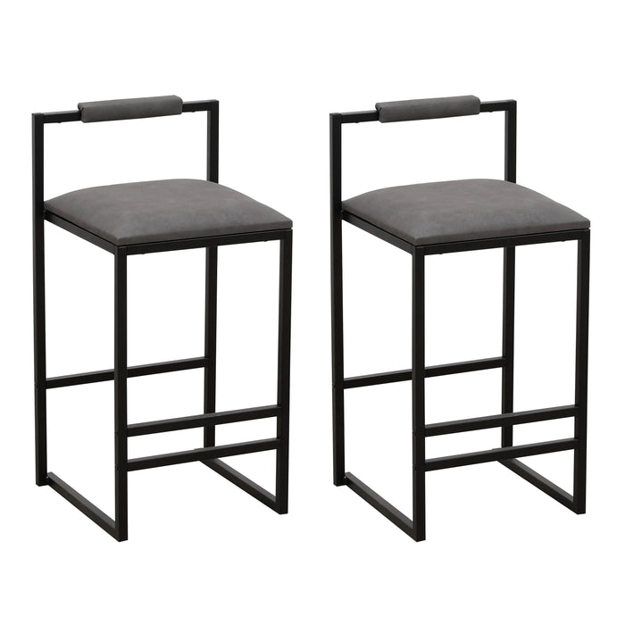 Modern Armless Metal Legs Kitchen Island Stools with Back Gray PU Upholstered Chairs 2-Piece Set Default -DTYStore