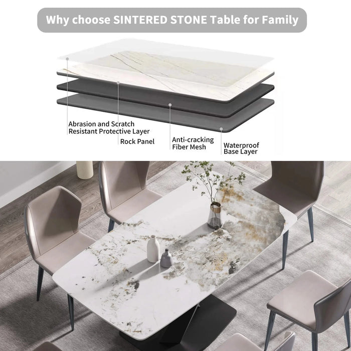 Modern Artificial Stone Dining Table with Black Metal Legs - Marble White, 70.87' - Seats 6-8 Default -DTYStore