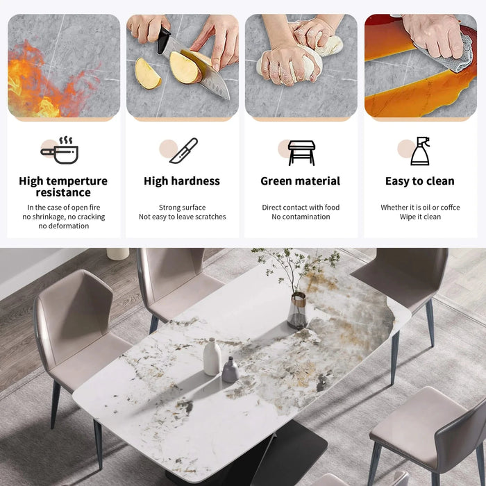 Modern Artificial Stone Dining Table with Black Metal Legs - Marble White, 70.87' - Seats 6-8 Default -DTYStore