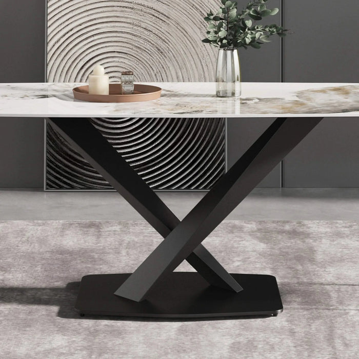 Modern Artificial Stone Dining Table with Black Metal Legs - Marble White, 70.87' - Seats 6-8 Default -DTYStore