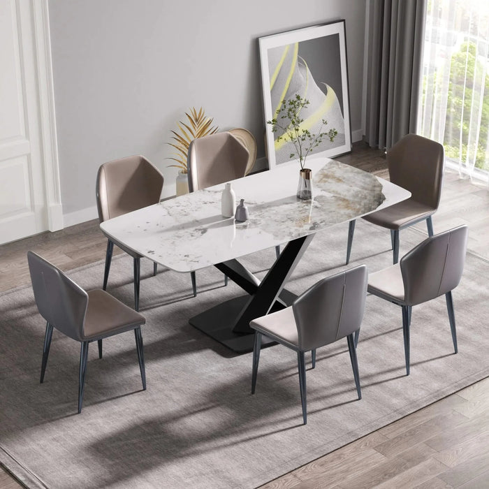 Modern Artificial Stone Dining Table with Black Metal Legs - Marble White, 70.87' - Seats 6-8 Default -DTYStore