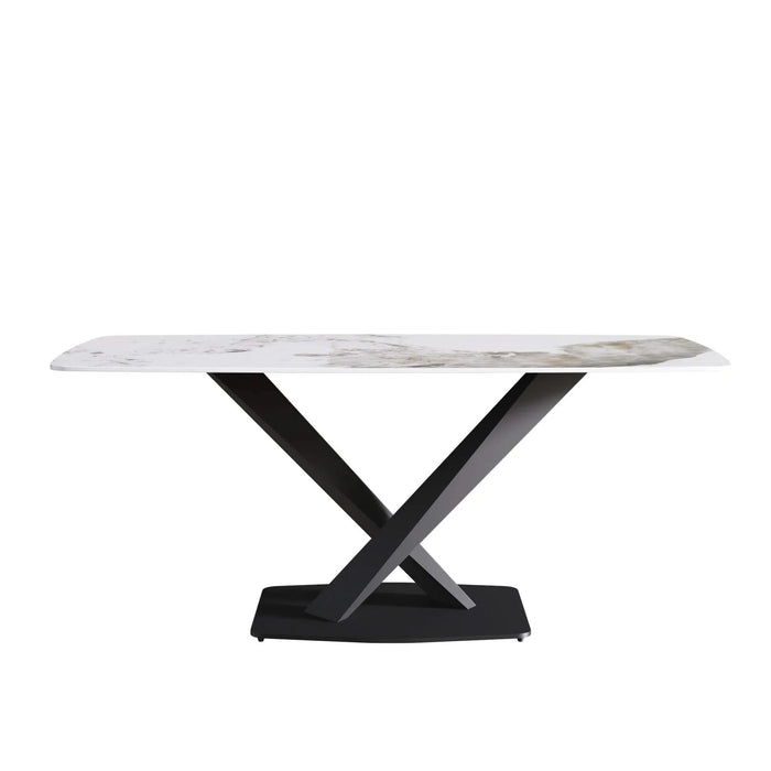 Modern Artificial Stone Dining Table with Black Metal Legs - Marble White, 70.87' - Seats 6-8 Default -DTYStore