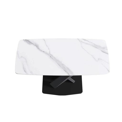Modern Artificial Stone Dining Table with Curved Black Metal Legs for 6-8 People in White and Black Default -DTYStore