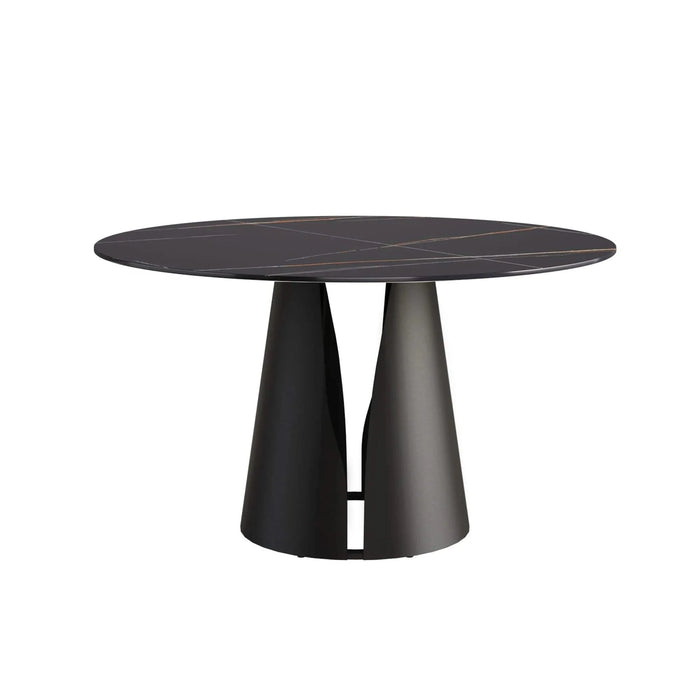 Modern Artificial Stone Round Dining Table with Black Carbon Steel Base Accommodates 6 People Default -DTYStore