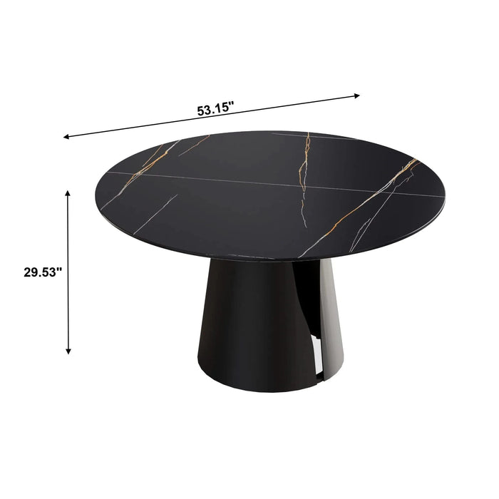 Modern Artificial Stone Round Dining Table with Black Carbon Steel Base Accommodates 6 People Default -DTYStore