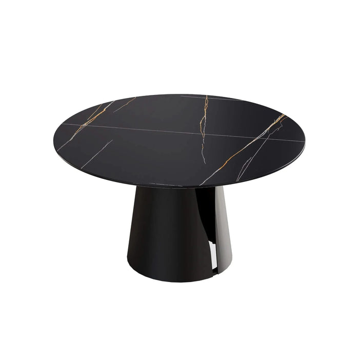 Modern Artificial Stone Round Dining Table with Black Carbon Steel Base Accommodates 6 People Default -DTYStore