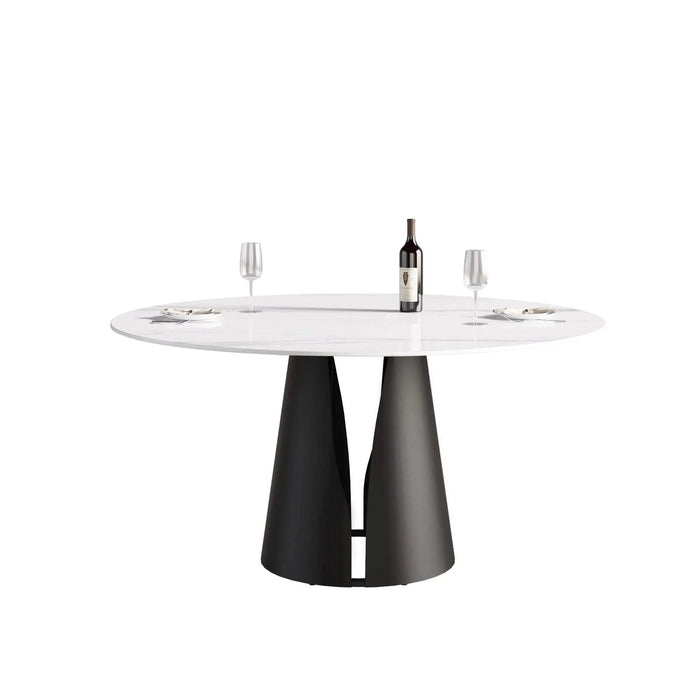 Modern Artificial Stone Round Dining Table with Black Carbon Steel Base, Seats 6, 59.05 Inches Default -DTYStore