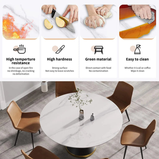 Modern Artificial Stone Round Dining Table with Black Carbon Steel Base, Seats 6, 59.05 Inches Default -DTYStore