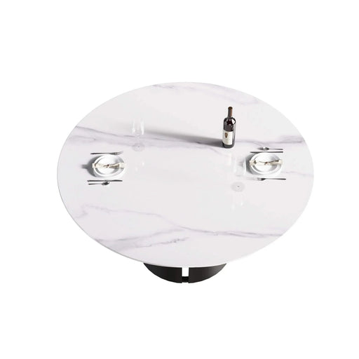 Modern Artificial Stone Round Dining Table with Black Carbon Steel Base, Seats 6, 59.05 Inches Default -DTYStore