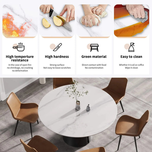 Modern Artificial Stone Round Dining Table with Black Carbon Steel Base, Seats 6, 59.05 Inches Default -DTYStore