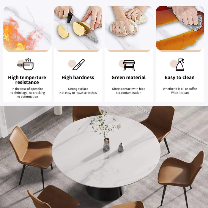 Modern Artificial Stone Round Dining Table with Black Carbon Steel Base, Seats 6, 59.05 Inches Default -DTYStore