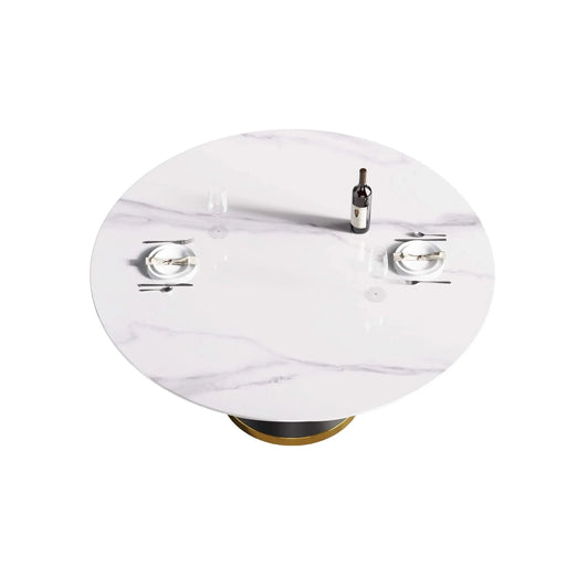 Modern Artificial Stone Round Dining Table with Black Carbon Steel Base, Seats 6, 59.05 Inches Default -DTYStore