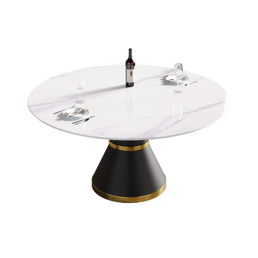 Modern Artificial Stone Round Dining Table with Black Carbon Steel Base, Seats 6, 59.05 Inches Default -DTYStore