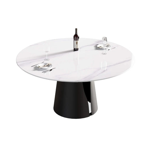 Modern Artificial Stone Round Dining Table with Black Carbon Steel Base, Seats 6, 59.05 Inches Default -DTYStore
