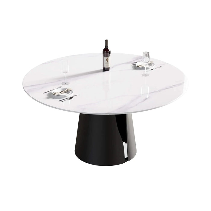 Modern Artificial Stone Round Dining Table with Black Carbon Steel Base, Seats 6, 59.05 Inches Default -DTYStore