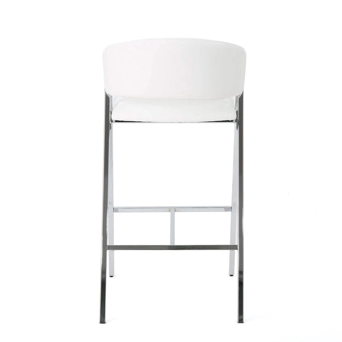 Modern Bar Stools Set of 2 with Low Back and Arms in Ivory PU Upholstery and Durable Metal Frame Default -DTYStore