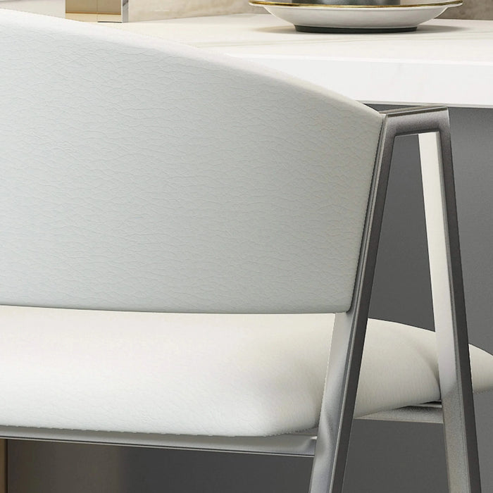 Modern Bar Stools Set of 2 with Low Back and Arms in Ivory PU Upholstery and Durable Metal Frame Default -DTYStore