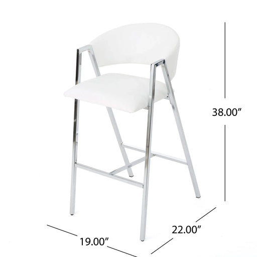 Modern Bar Stools Set of 2 with Low Back and Arms in Ivory PU Upholstery and Durable Metal Frame Default -DTYStore