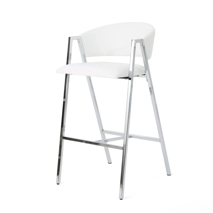 Modern Bar Stools Set of 2 with Low Back and Arms in Ivory PU Upholstery and Durable Metal Frame Default -DTYStore