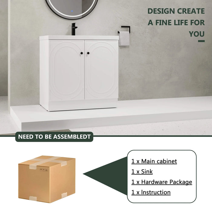 Modern Bathroom Vanity with White Resin Sink & Soft-Close Cabinet Doors, Durable Plywood, 36 Inch Default -DTYStore