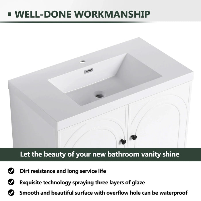 Modern Bathroom Vanity with White Resin Sink & Soft-Close Cabinet Doors, Durable Plywood, 36 Inch Default -DTYStore