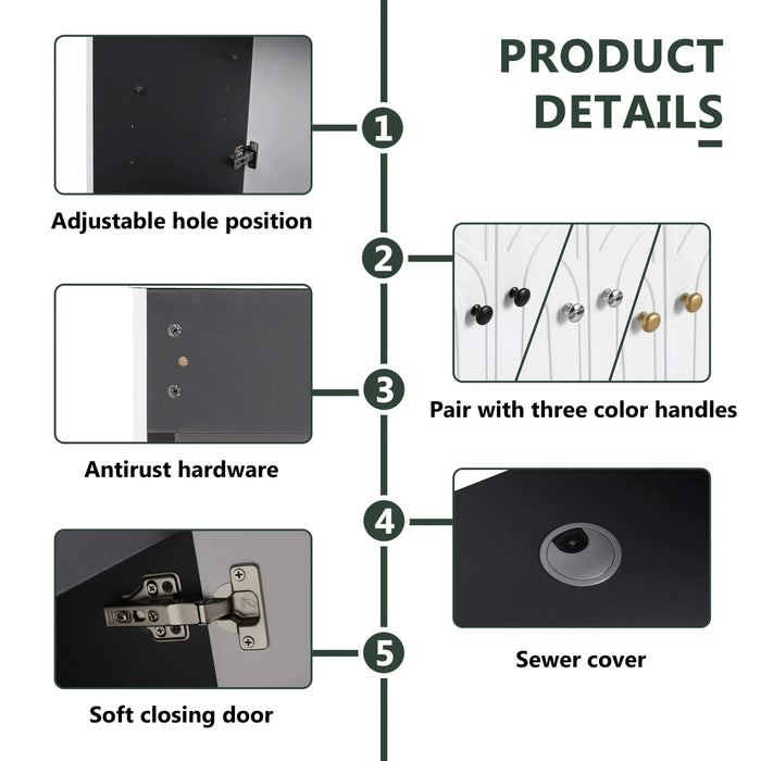 Modern Bathroom Vanity with White Resin Sink & Soft-Close Cabinet Doors, Durable Plywood, 36 Inch Default -DTYStore