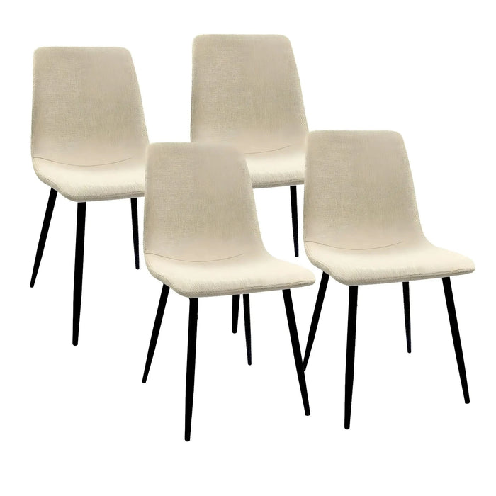 Modern Beige Upholstered Dining Chairs Set of 4 with Black Metal Legs and Linen Cushion Seat Default -DTYStore