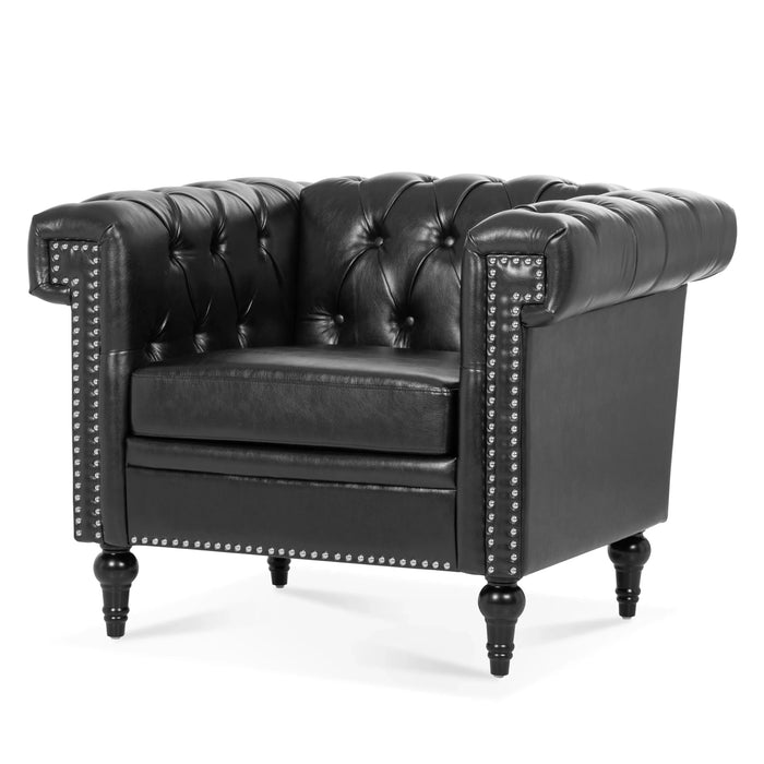 Modern Black 1 Seater Sofa for Living Room with PU Leather and Solid Wood Frame Default -DTYStore