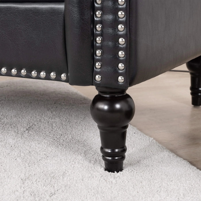 Modern Black 1 Seater Sofa for Living Room with PU Leather and Solid Wood Frame Default -DTYStore