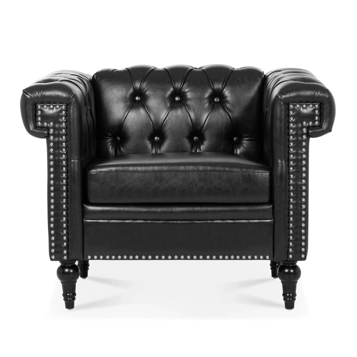 Modern Black 1 Seater Sofa for Living Room with PU Leather and Solid Wood Frame Default -DTYStore