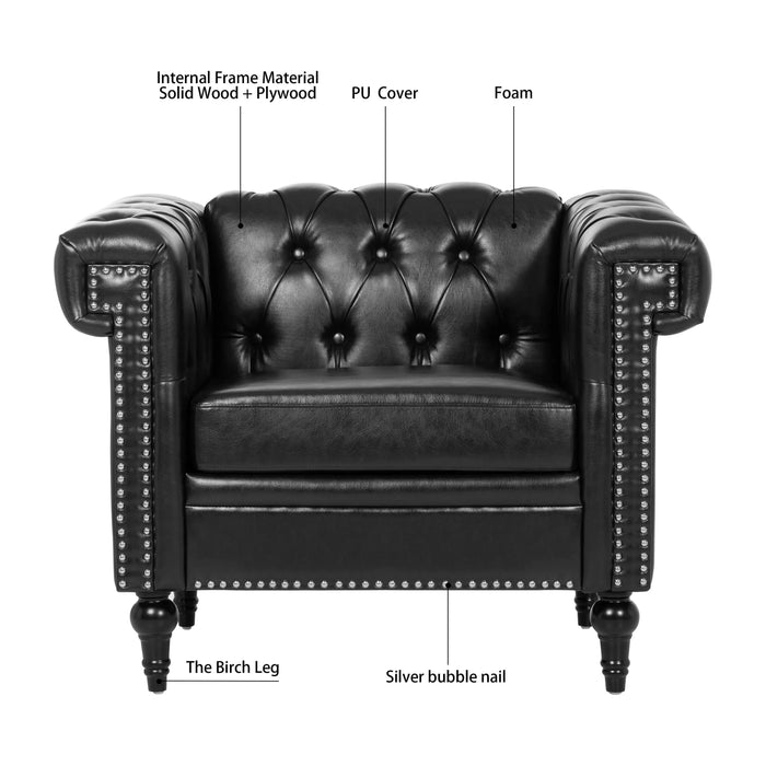 Modern Black 1 Seater Sofa for Living Room with PU Leather and Solid Wood Frame Default -DTYStore