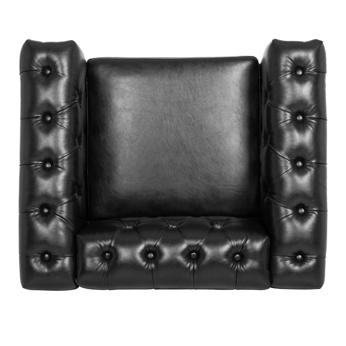Modern Black 1 Seater Sofa for Living Room with PU Leather and Solid Wood Frame Default -DTYStore