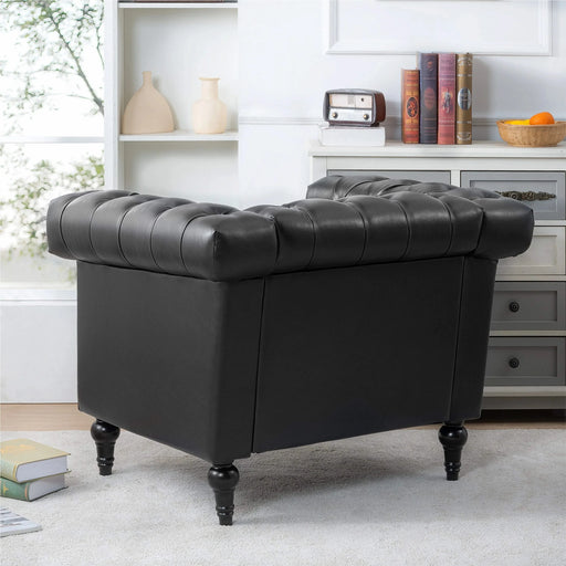 Modern Black 1 Seater Sofa for Living Room with PU Leather and Solid Wood Frame Default -DTYStore
