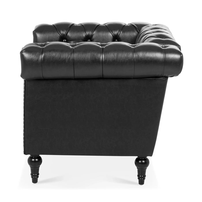 Modern Black 1 Seater Sofa for Living Room with PU Leather and Solid Wood Frame Default -DTYStore