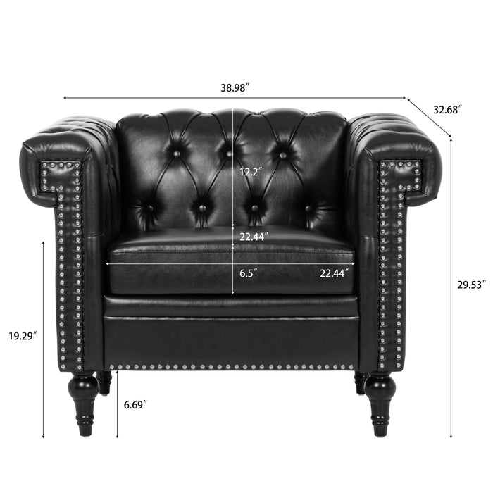 Modern Black 1 Seater Sofa for Living Room with PU Leather and Solid Wood Frame Default -DTYStore