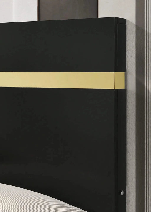 Modern Black 3pc Bedroom Set Eastern King Size Bed w LED 2x Nightstands Mattress Ready Furniture Acrylic Trim Default -DTYStore