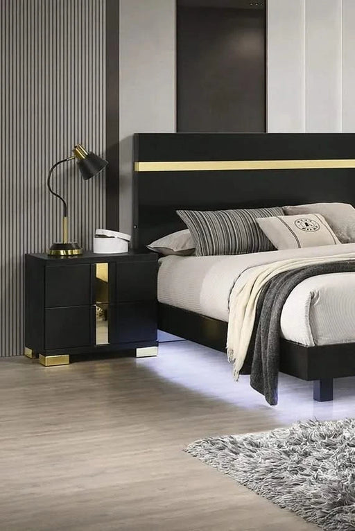 Modern Black 3pc Bedroom Set Eastern King Size Bed w LED 2x Nightstands Mattress Ready Furniture Acrylic Trim Default -DTYStore