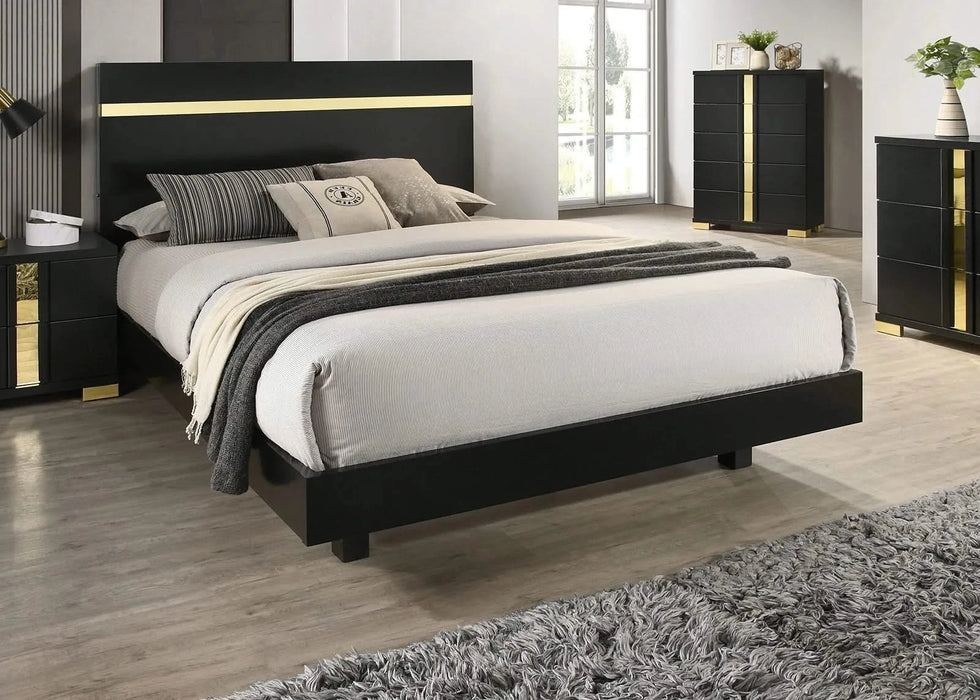 Modern Black 3pc Bedroom Set Eastern King Size Bed w LED 2x Nightstands Mattress Ready Furniture Acrylic Trim Default -DTYStore