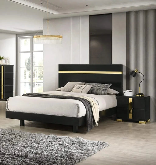 Modern Black 3pc Bedroom Set Eastern King Size Bed w LED 2x Nightstands Mattress Ready Furniture Acrylic Trim Default -DTYStore