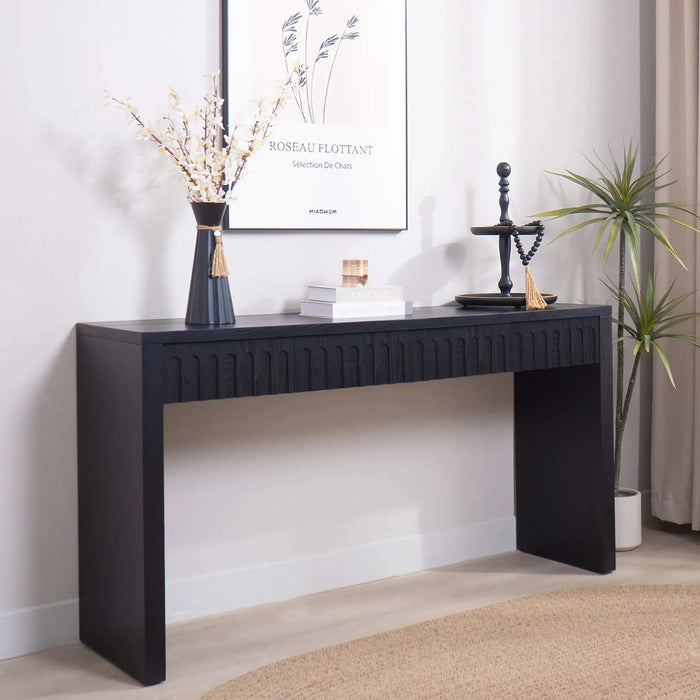 Modern Black Console Table with 4 Drawers – 59.2 Entryway Table with Storage Default -DTYStore