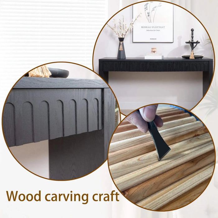 Modern Black Console Table with 4 Drawers – 59.2 Entryway Table with Storage Default -DTYStore