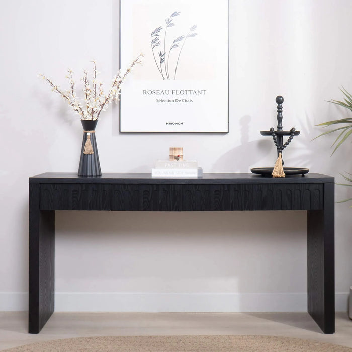 Modern Black Console Table with 4 Drawers – 59.2 Entryway Table with Storage Default -DTYStore